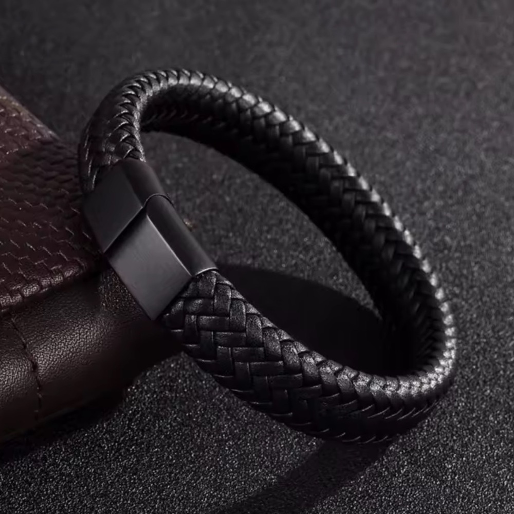 ZARA FOR MEN NEW Black Braided Leather Bracelet - Picture 7 of 7